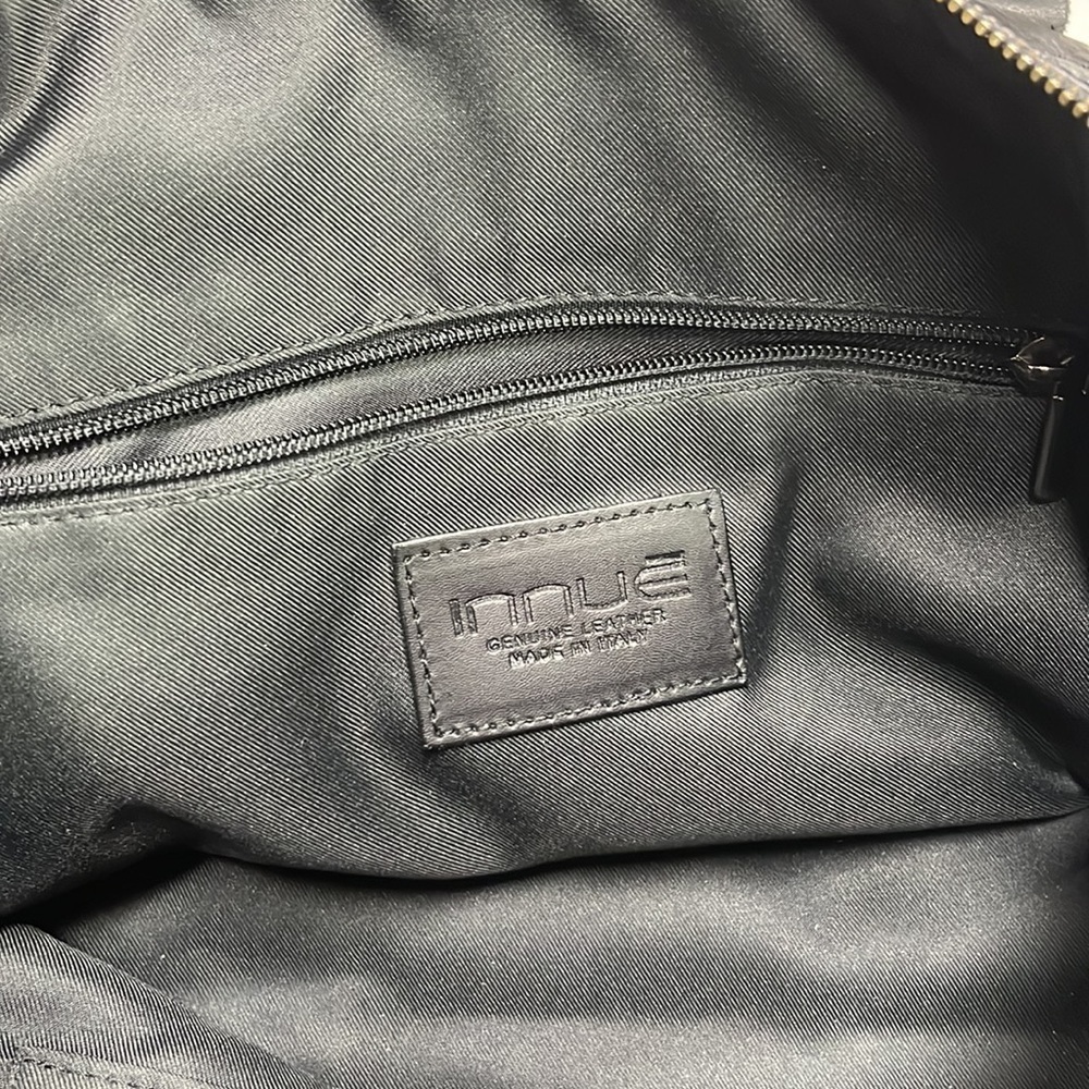 INNUE Career/Travel Black Leather/Suede Stud Accent Top Handle Long Strap Purse - Picture 9 of 16